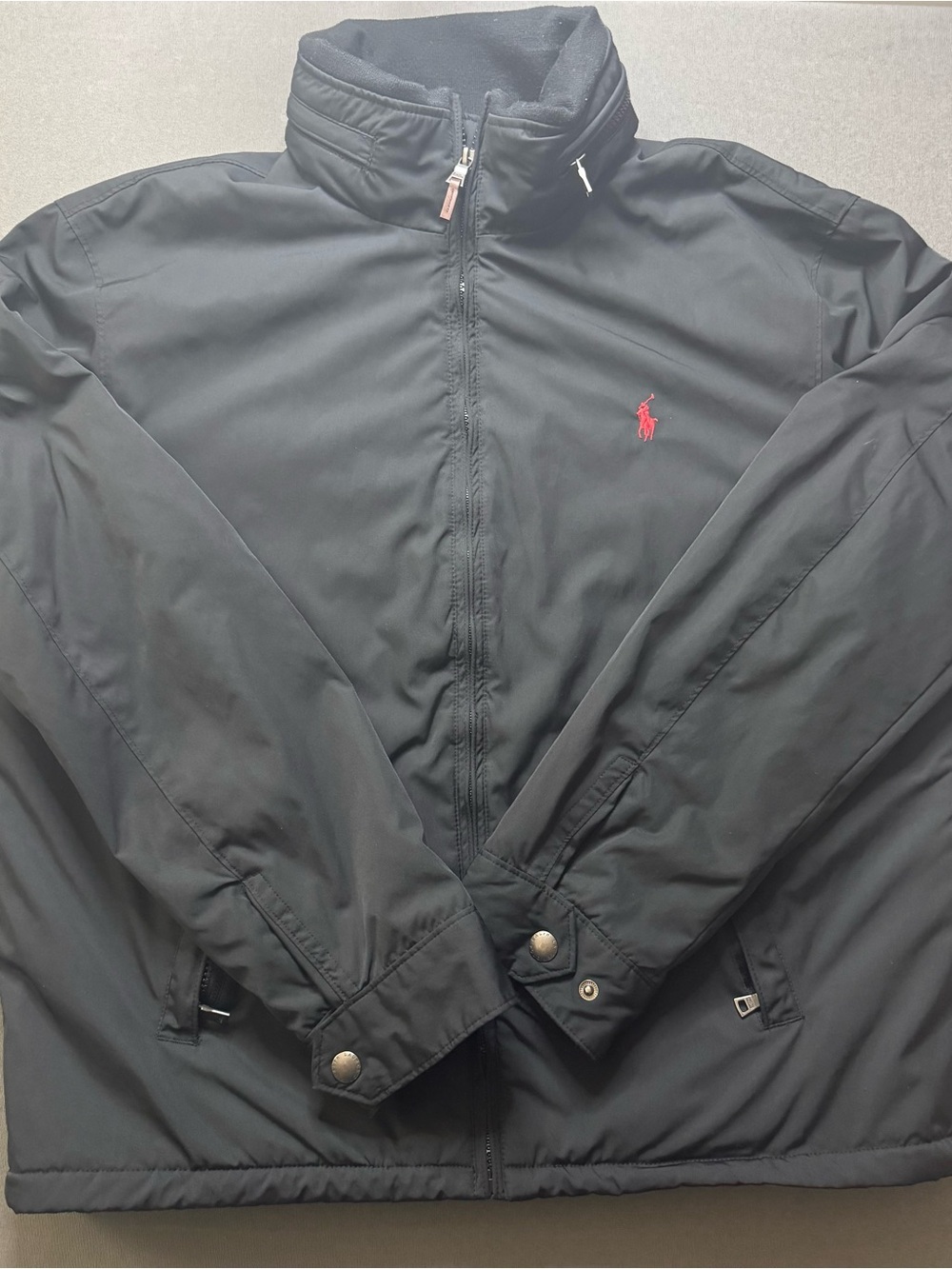 Polo by Ralph Lauren Black Zip-Up Jacket with Red Polo Logo Fleece Lined Size L